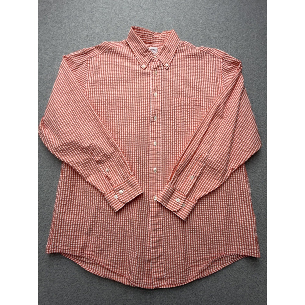 Brooks Brothers Shirt Mens Large Orange White Gingham Madison Button Down